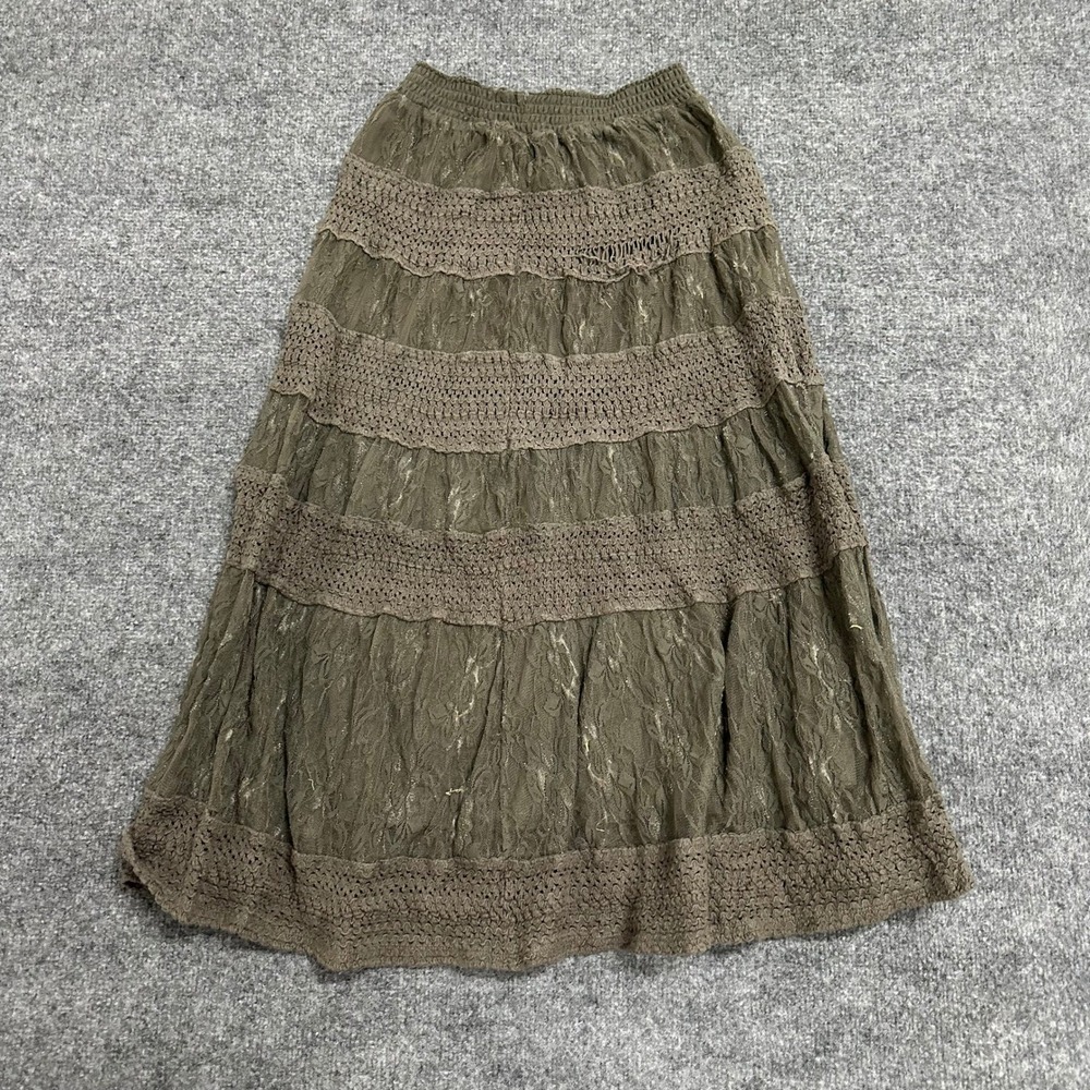 Unbranded Skirt Womens Size M Olive Green Tiered Lace Crochet Boho Maxi Skirt